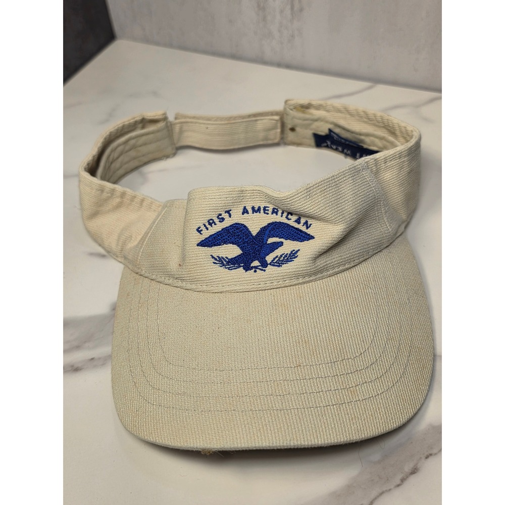 Hit‎ Wear First American Eagle Embroidered Visor Cream Cotton Adjustable Hat
